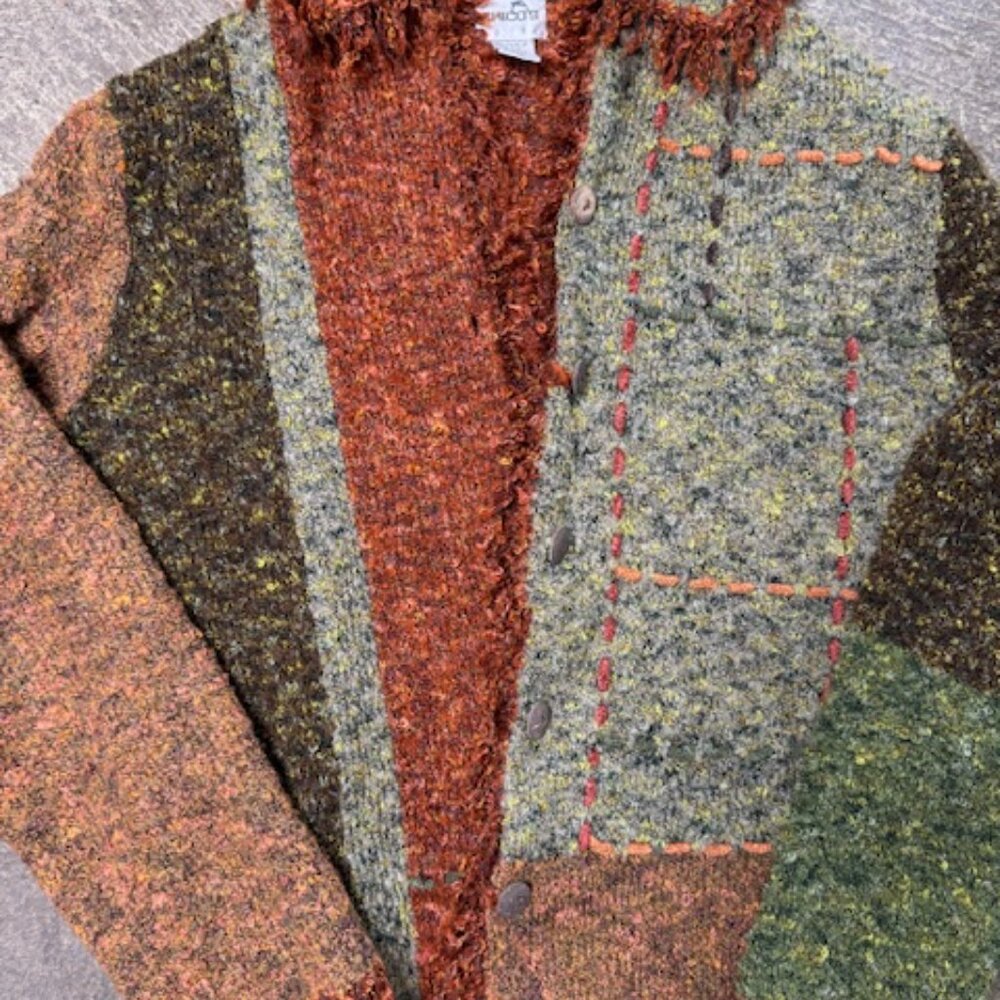 Boho Patchwork Sweater Womens Small Multicolor Fu… - image 5